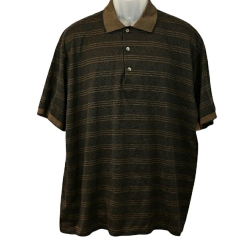 Robert Barakett Brown Polo Striped Shirt Canada LG